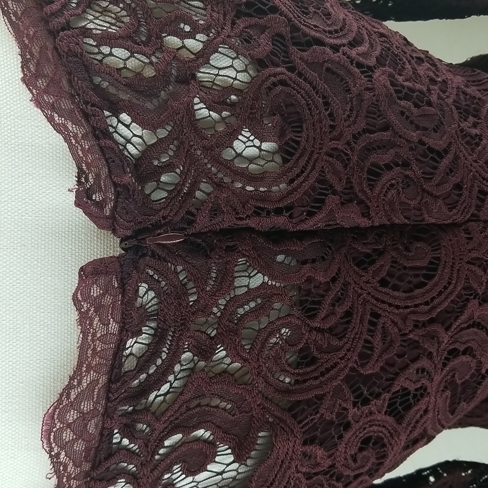 ADRIANNA PAPELL Brown Wide Neckline Off Shoulder Flare Sleeve Lace Shirt Top - Picture 6 of 14